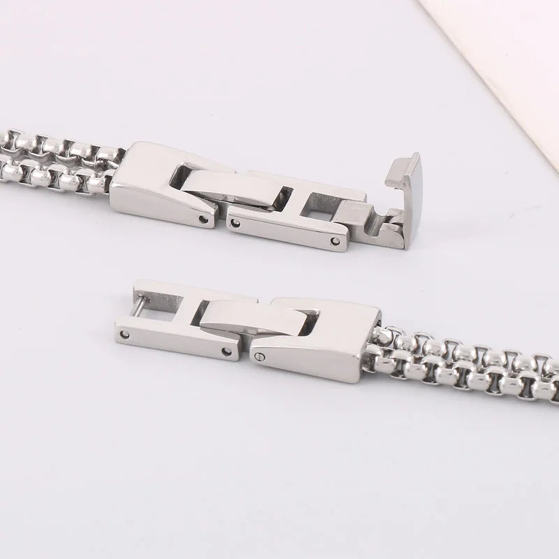 KALEN Unisex Casual Stainless Steel Box Chain Bracelets With Minimalist Square/Round Charms