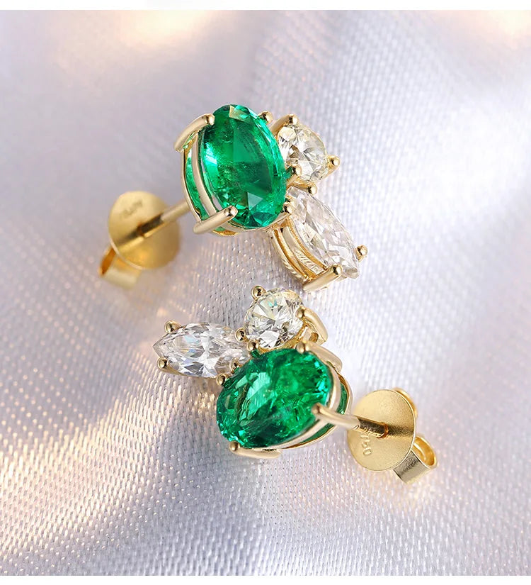 Gemfiori Anster Fine Jewelry 18k Gold White Simulated Diamond 1.472 Ct Lab Emerald Stud Earrings for Gift