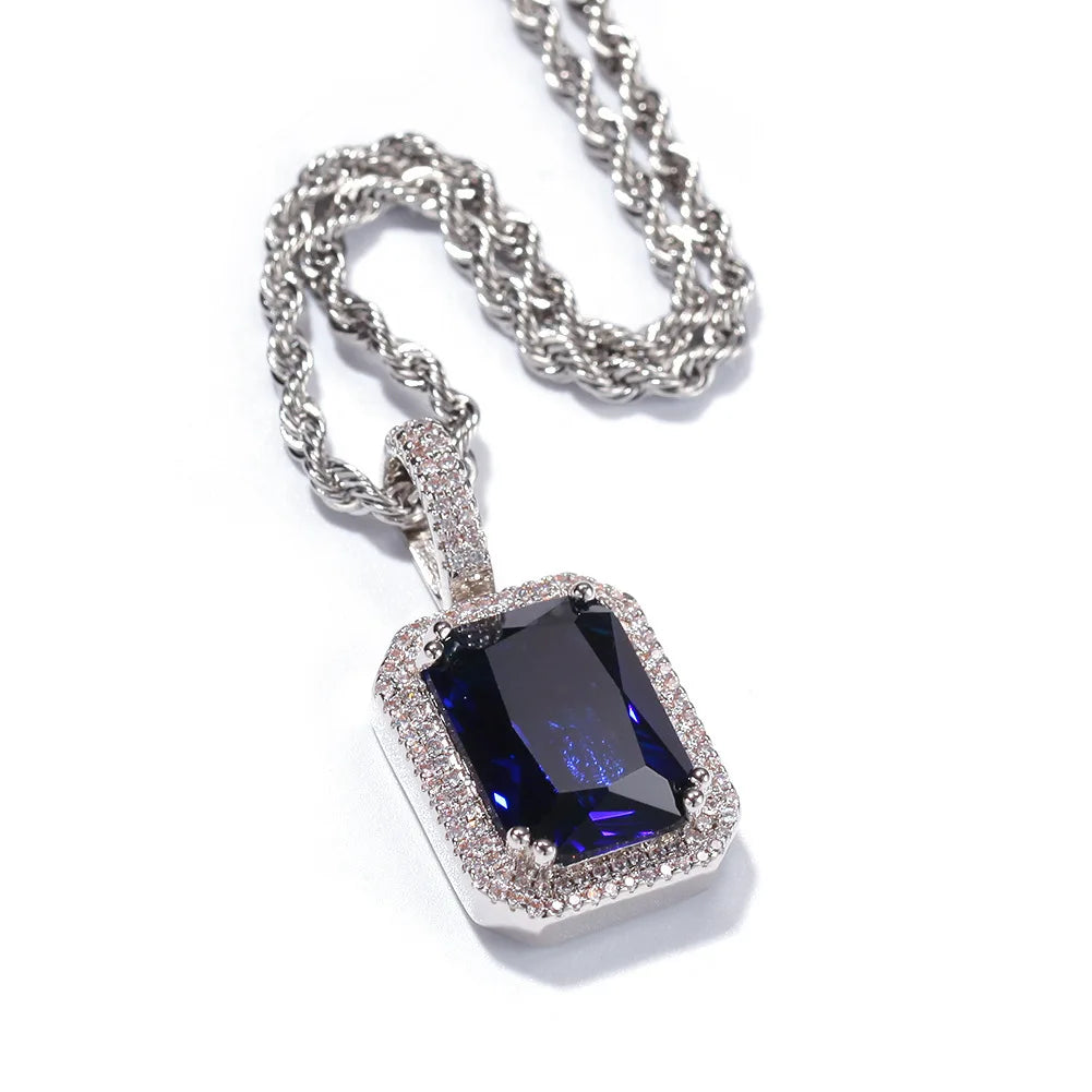 BiG-BOSS Hip Hop Mocha Fluorescent Square Solid Gemstone Pendant Necklace Trendy Cold for Men Women Perfect Neutral Sweater Chain Gift