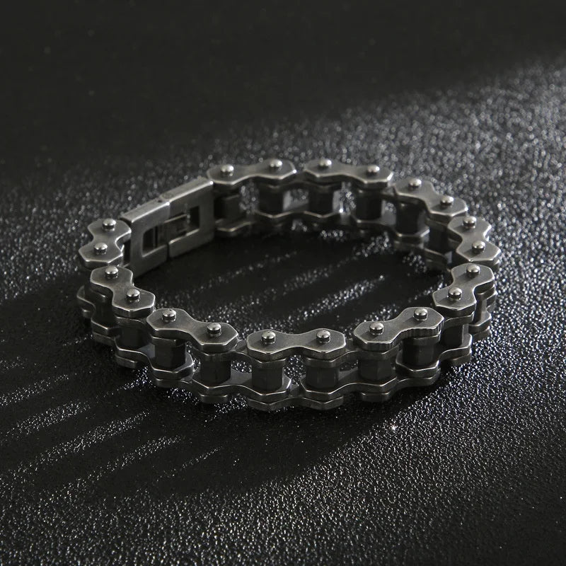 REBEL VIKING Punk Biker Chain Bracelet – Gold & Antiqued Stainless Steel