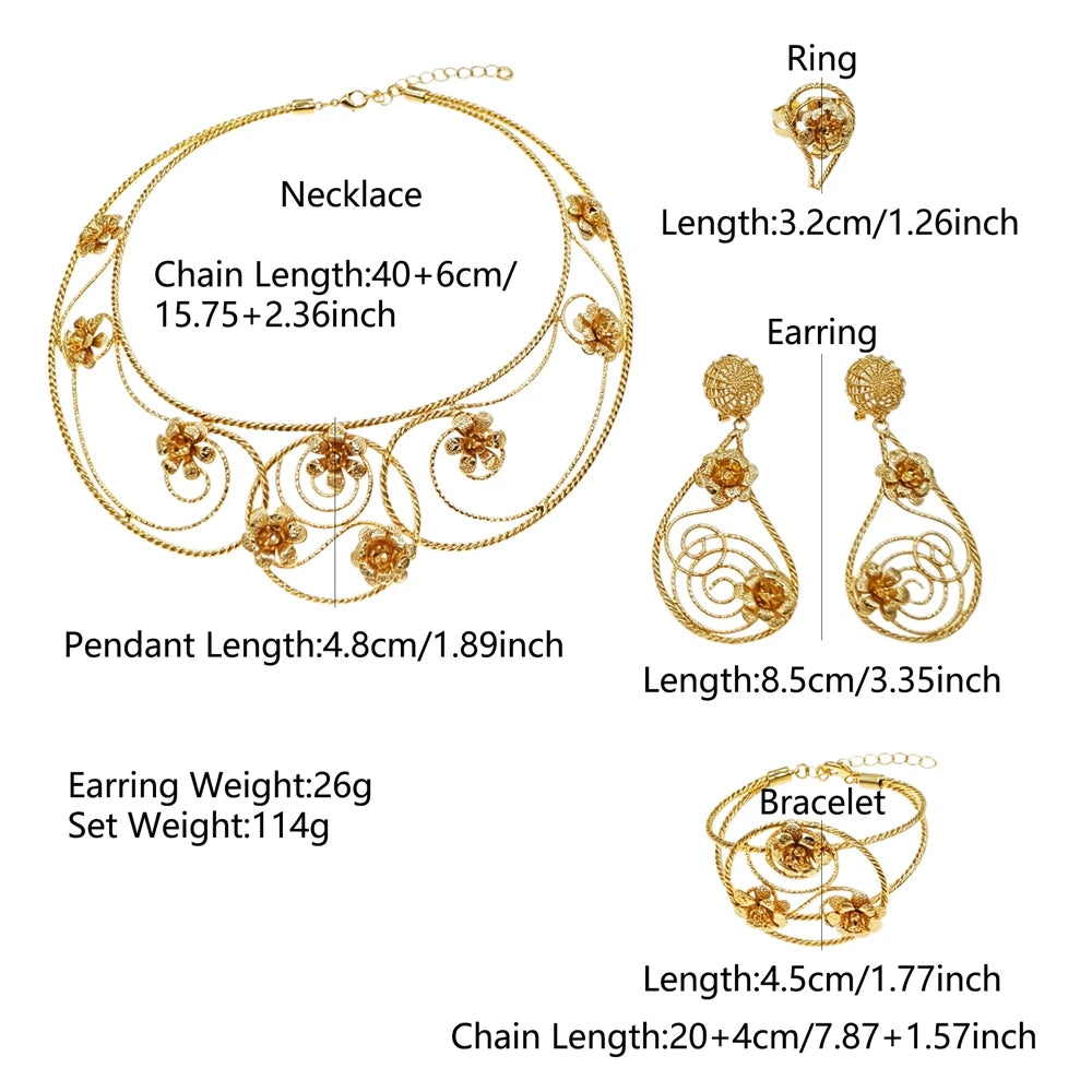 Italian Jewelry Set Alloy Brazilian Jewelry Sets Wedding Party Pendant Necklace Bracelet Ring Earrings Jewelry Set HK050622