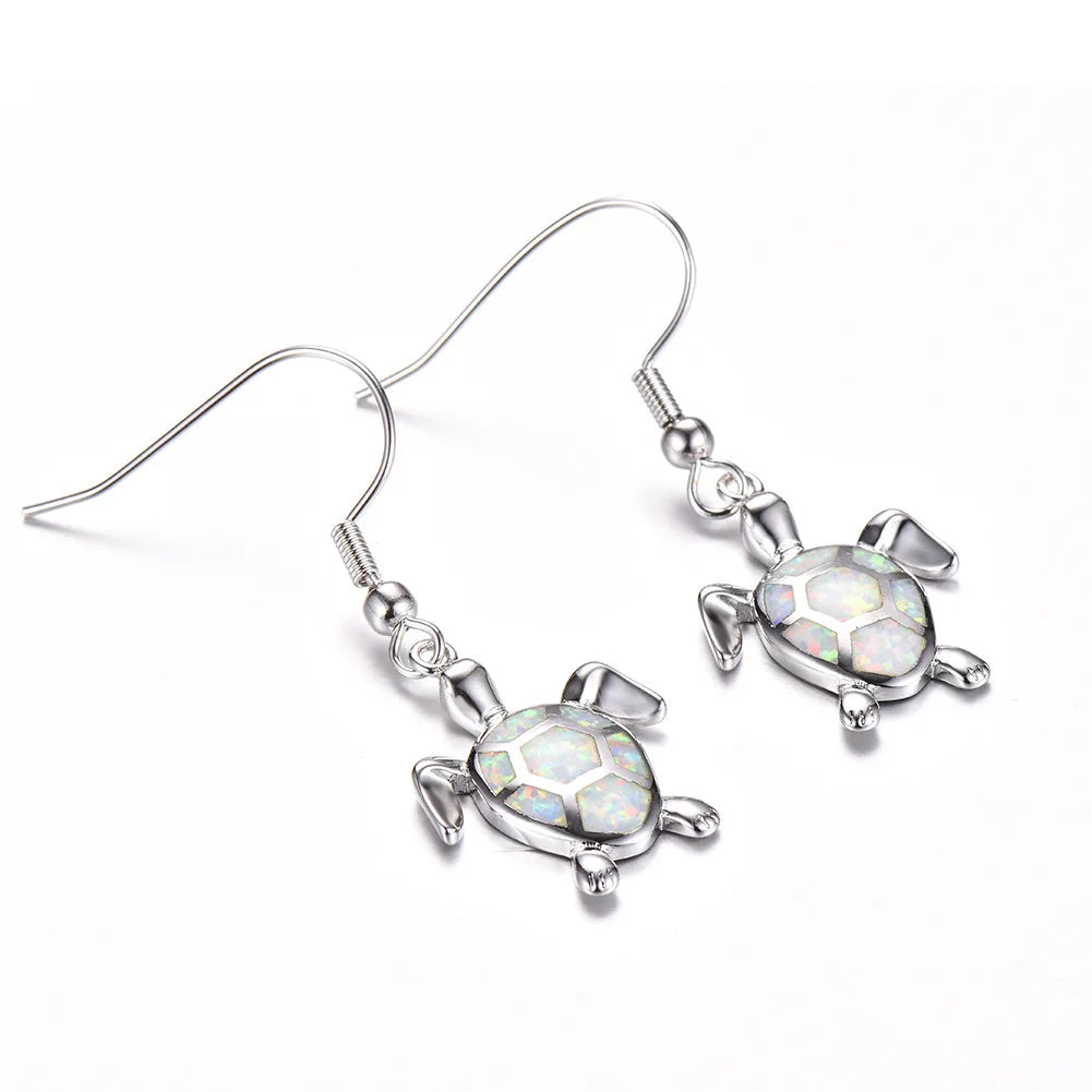 Ocean Vacation Vibes Blue Aobao Opal Sea Turtle Bohemian Christian Pendant Earrings Silver Plated Women's TikTok Top Seller
