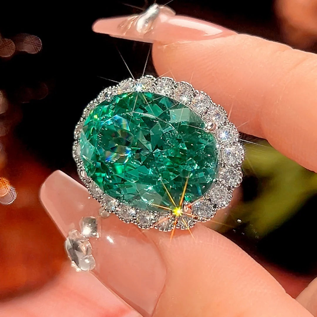 S&S Paraiba Green Zircon Jewellery Set – Pendant, Ring & Earrings – Collection