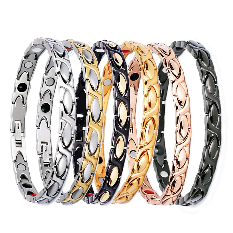 Many Color in Stock Big Sales Stainless Steel Health Gold Plating Women Pain Relief Health Bio Energy Magnetic Therapy Bracelet
