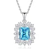 925 Sterling Silver Classic Square Blue Zircon Pendant Necklace | Luxury Blue Stone Clavicle Chain Birthday Gift for Women