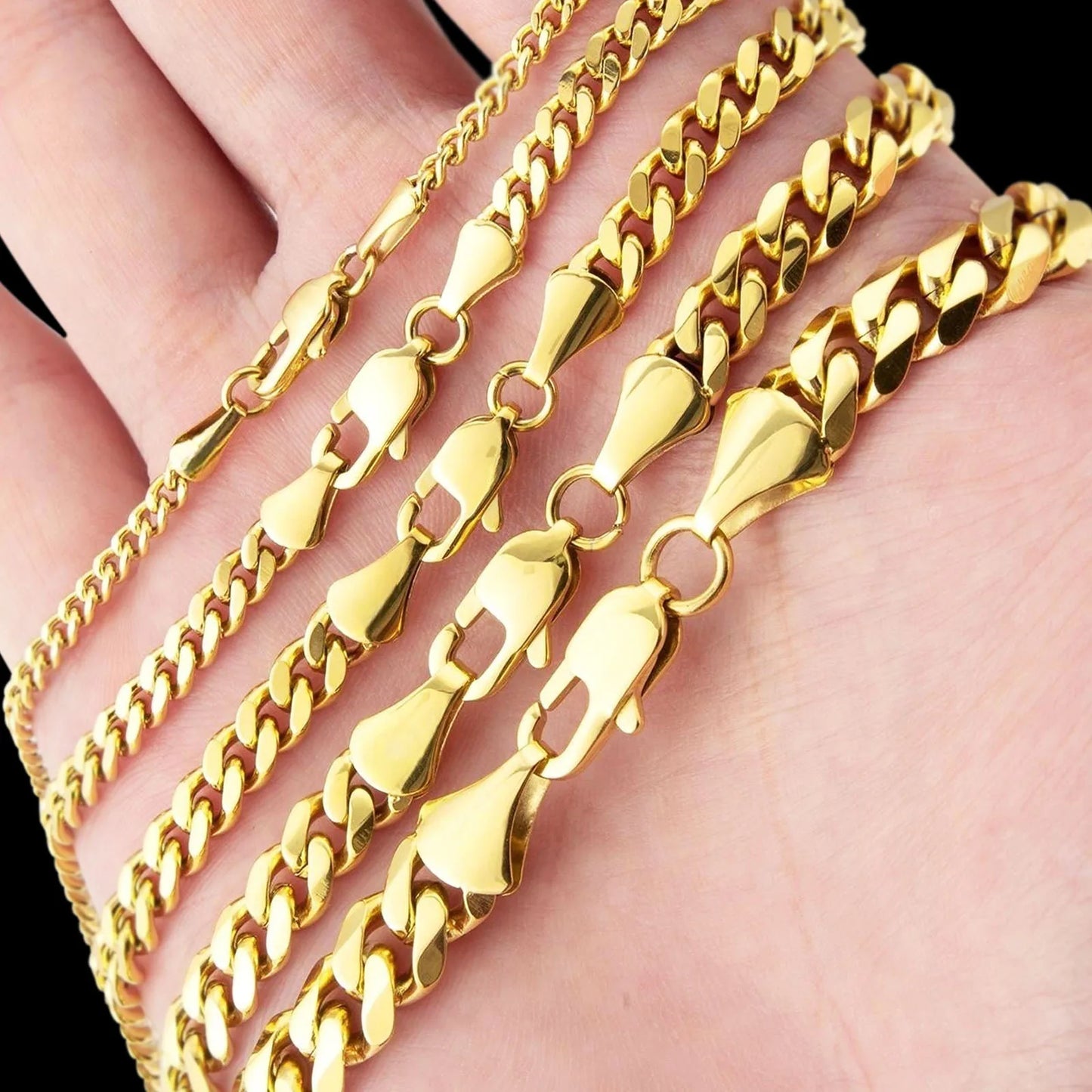 Fashion 3mm 5mm Curb Gold Cuban Link Women Jewelry Stainless Steel Silver 14K Real Gold Plated Miami Cuban Mens Chain Necklace