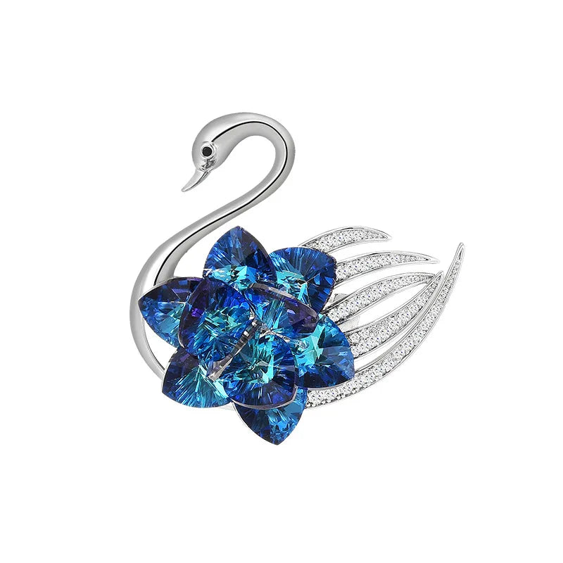 S&S The New Crystal Swan Brooch with a Light Luxury and High-end Feel, Elegant Refined, Anti-glare Suit Overcoat, Corsage