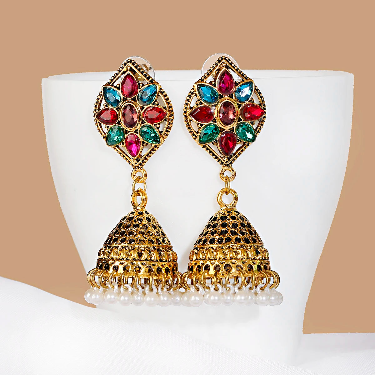 Earrings for Women Gemstone Drop Bells Indian Jewelry Ear Rings for Girls Fashion Vintage Earring Dangling Gift Kolczyki