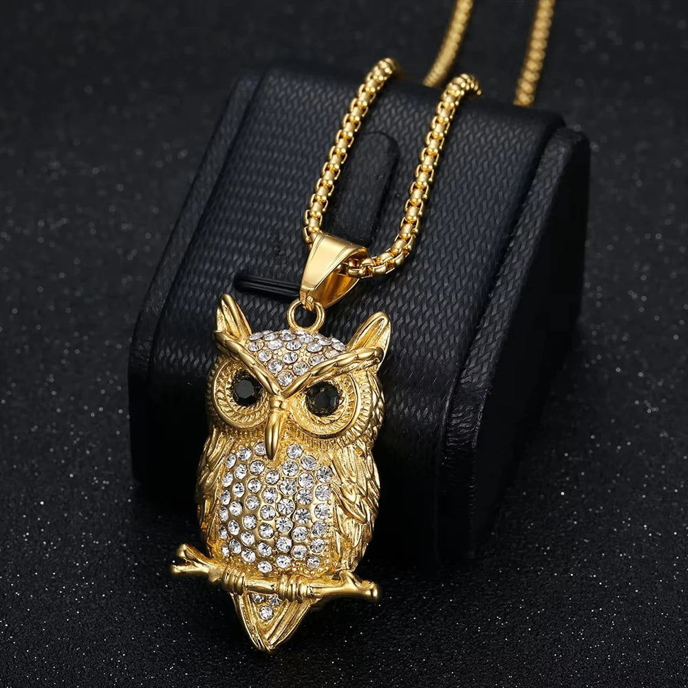 Hip Hop Viking Owl Bird Tree Branch Punk Iced Out Moissanite Pvd Stainless Steel Fashion Jewelry Pendant Necklaces Gold Plated