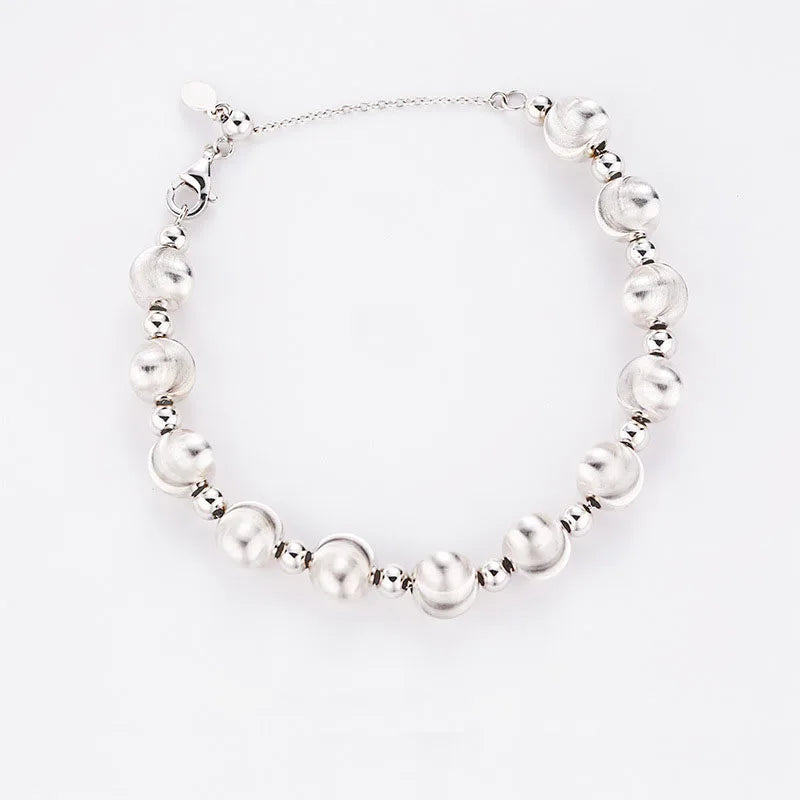 MuShan Jewelry Vintage Cat's Eye Brushed Beaded Bracelet Women Italian Gold-plated 925 Silver Wedding Gift