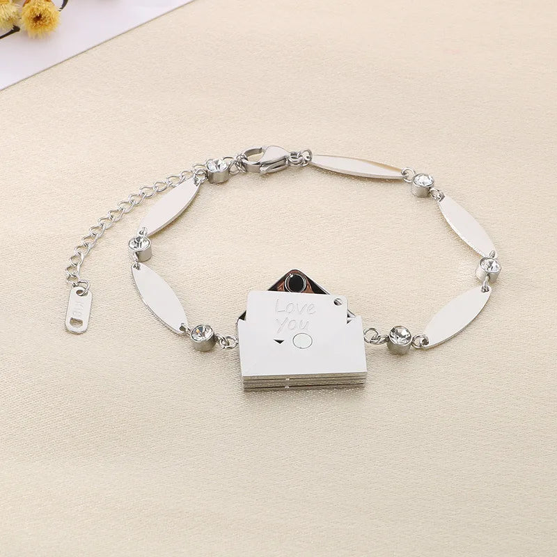 FASHIONISTA Simple 18K Gold Stainless Steel Bracelet Creative Envelope Geometric Pattern Zircon Trendy Jewelry Bracelets