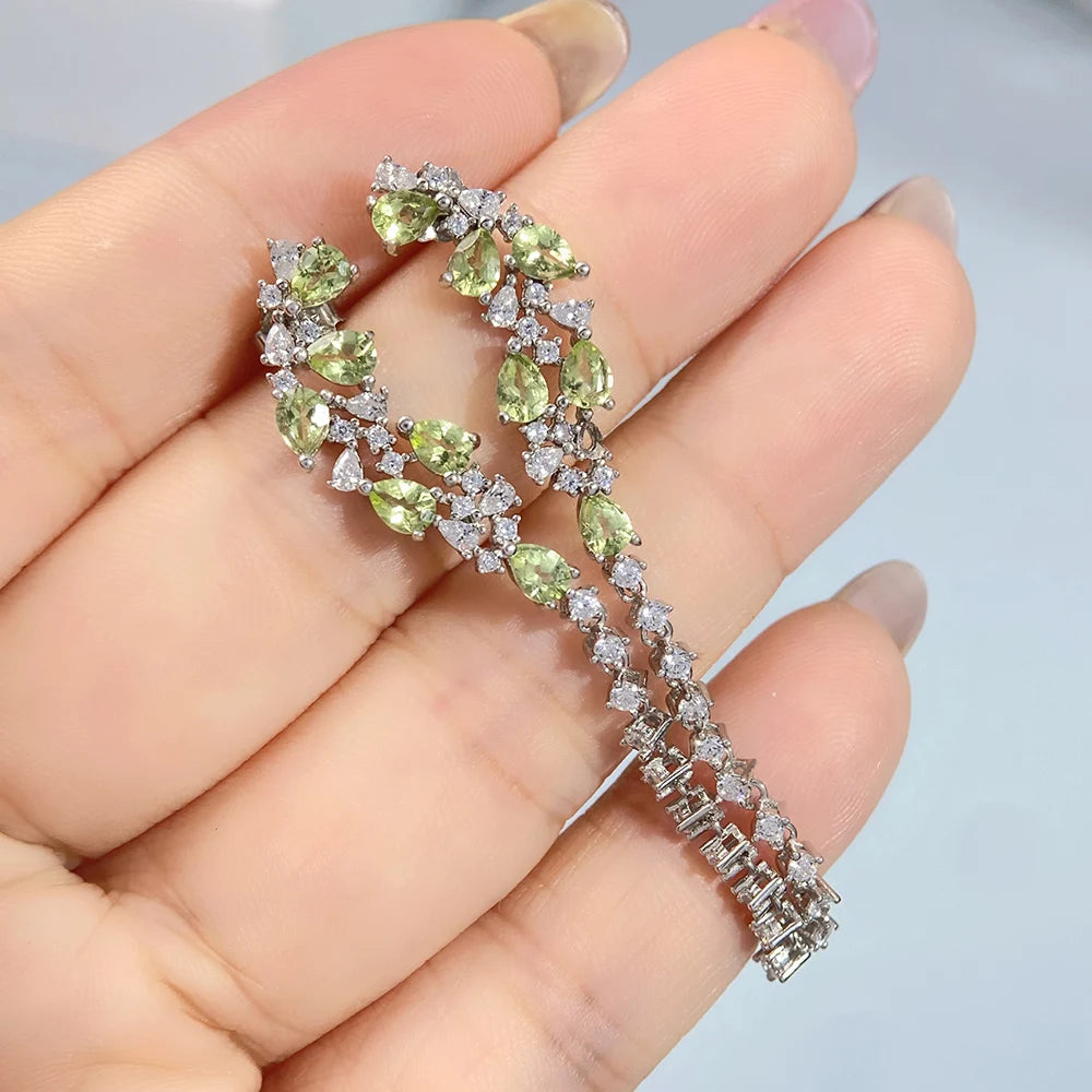 Gioiellieri Natural Peridot Drop Earrings for Women S925 Sterling Silver 925 Jewelry Fine Jewelry Fashion Accessories Wedding Gift
