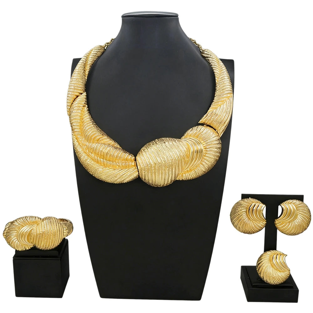 Italian Jewelry Set Alloy Brazilian Jewelry Sets Wedding Party Pendant Spiral Necklace Bracelet Ring Earrings Jewelry Set I00125