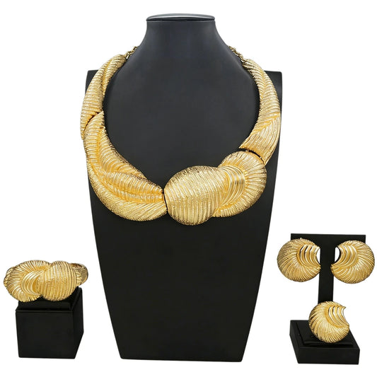 Italian Jewelry Set Alloy Brazilian Jewelry Sets Wedding Party Pendant Spiral Necklace Bracelet Ring Earrings Jewelry Set I00125