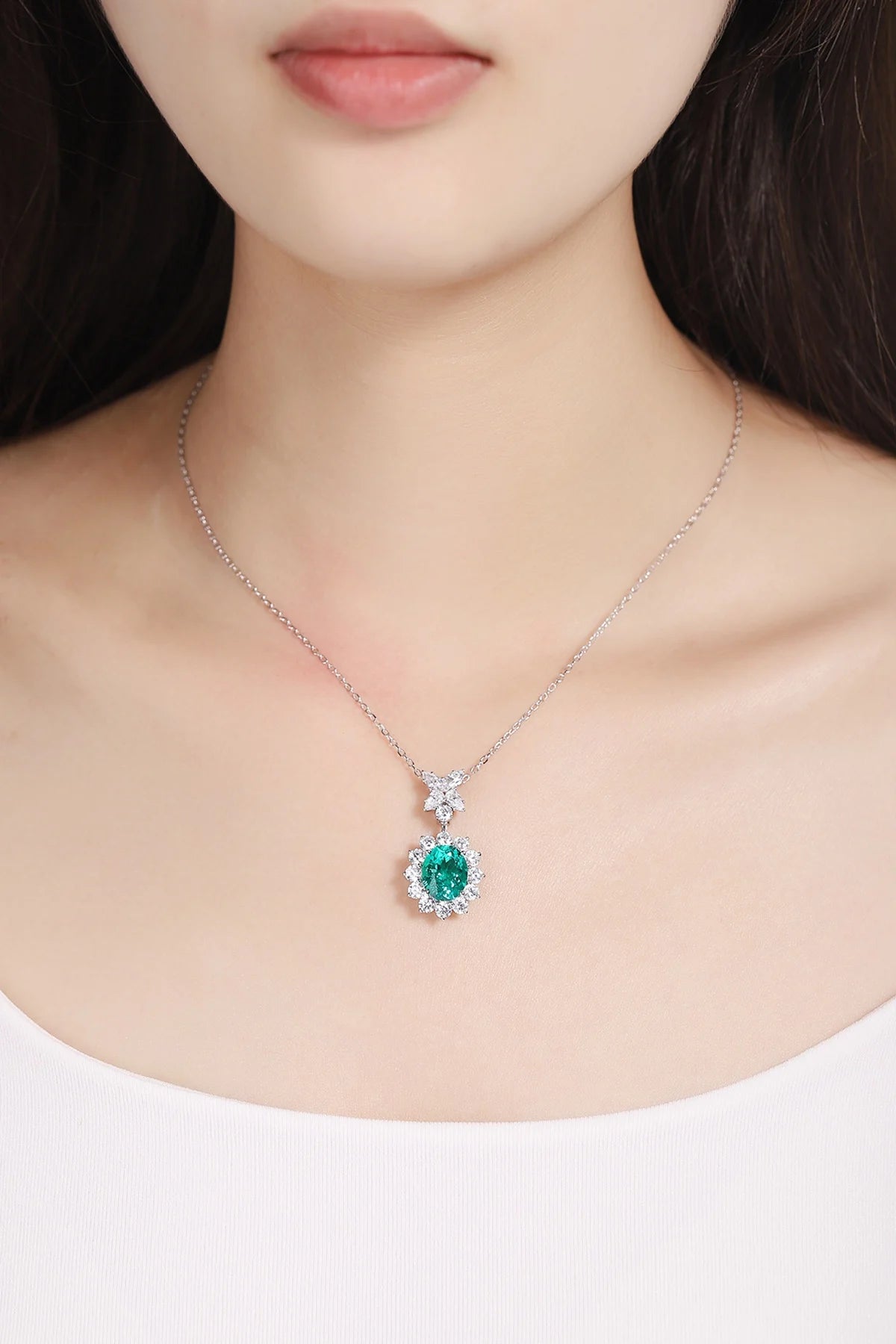 Gemfiori Custom Christmas Paraiba Pendant Necklace 925 Sterling Silver Charms Lab Created Paraiba Necklaces Gift for Her