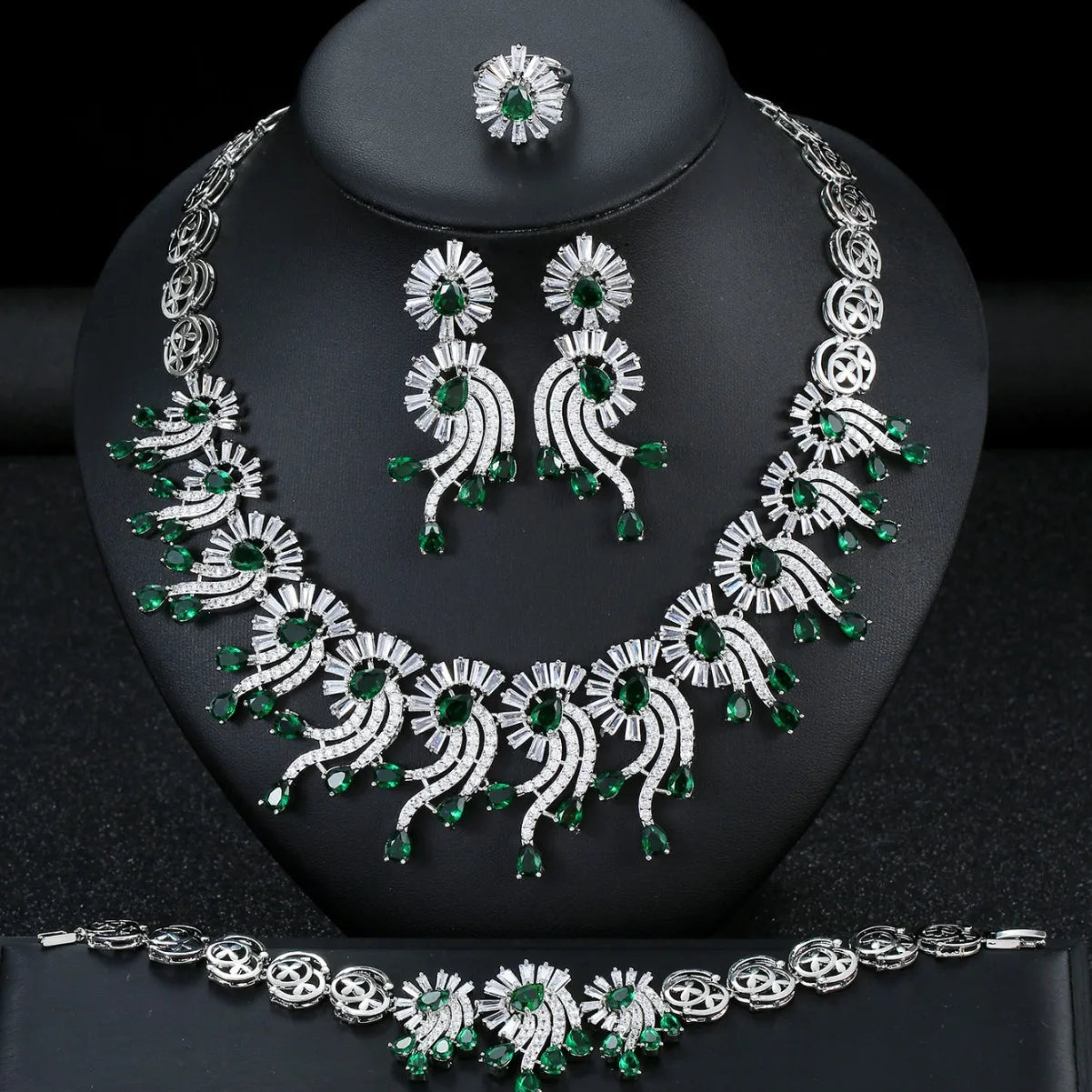 New Arrival Copper Flower Women Luxury Jewellery Rhodium Plated Bridal Wedding Jewelry Set