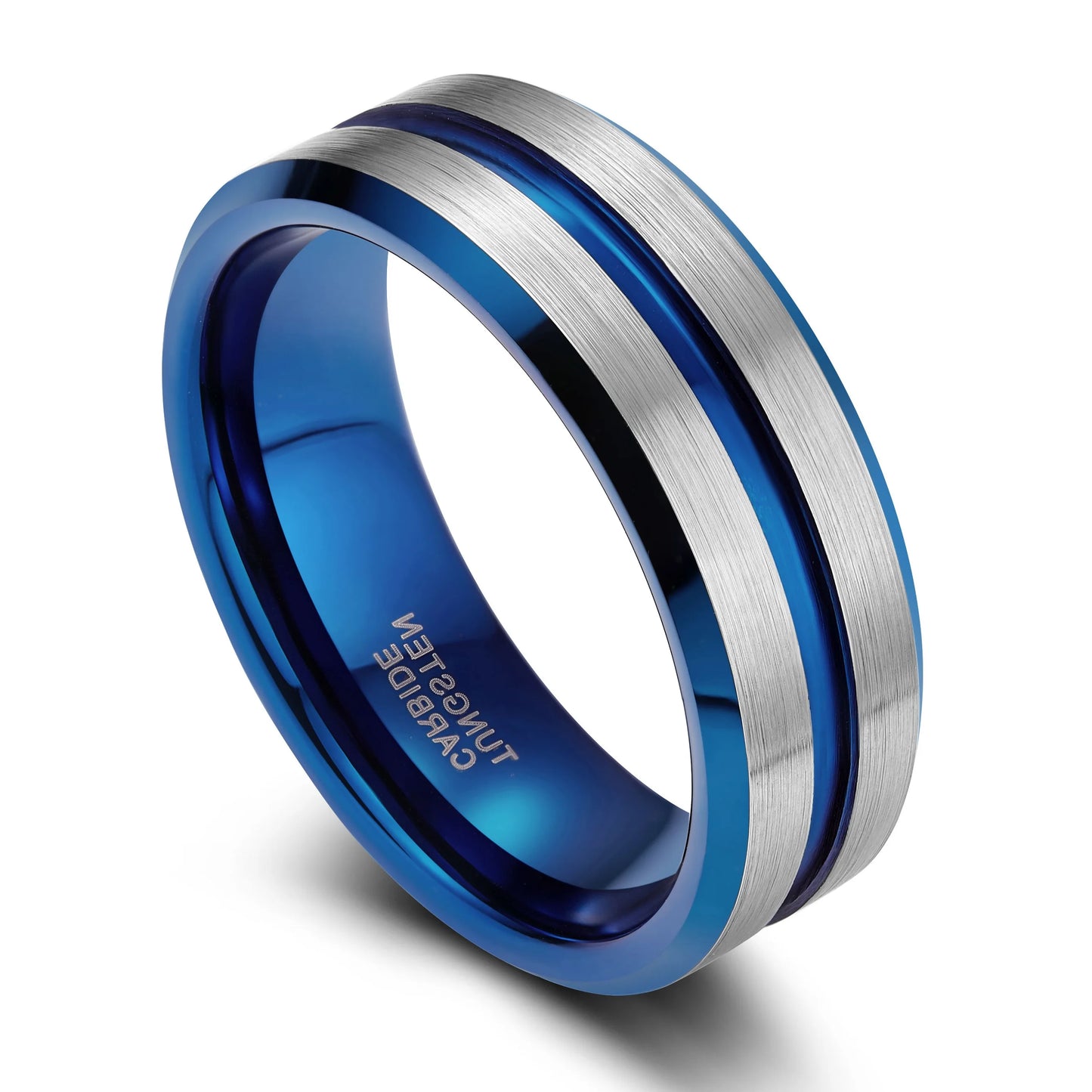 OAHLAN 8mm Black Gold Plated Tungsten Carbide Rings Blue Line Inlay Men Women Wedding Band Fashion Jewelry Customized Engraving