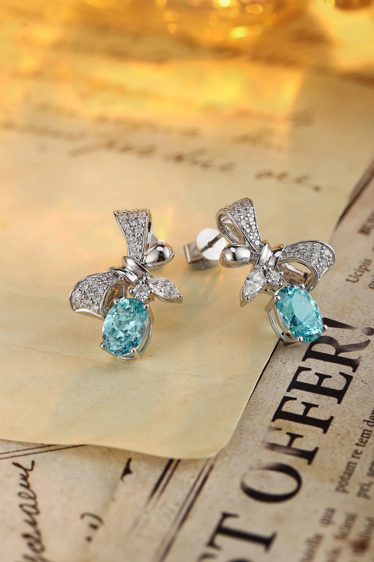 Gemfiori PT950 Lab-Grown Diamond Paraiba Geometric Trendy Drop Earrings for Wedding & Party