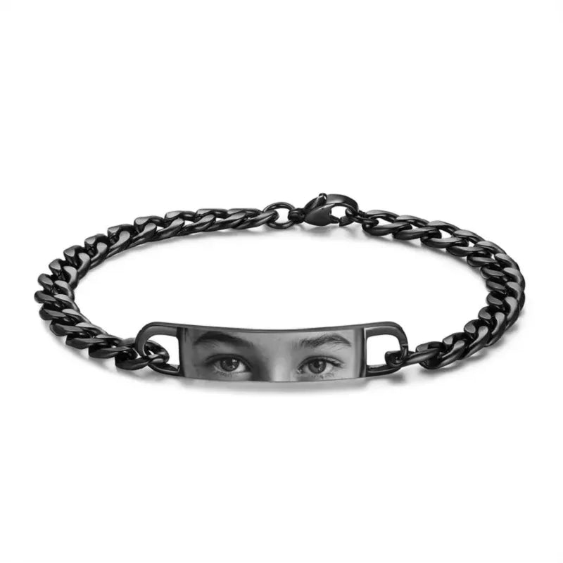REBEL Gold Silver Black Stainless Steel Cuban Chain Curved Bracelet Customized Laser Engraved Eye Bracelet for Man