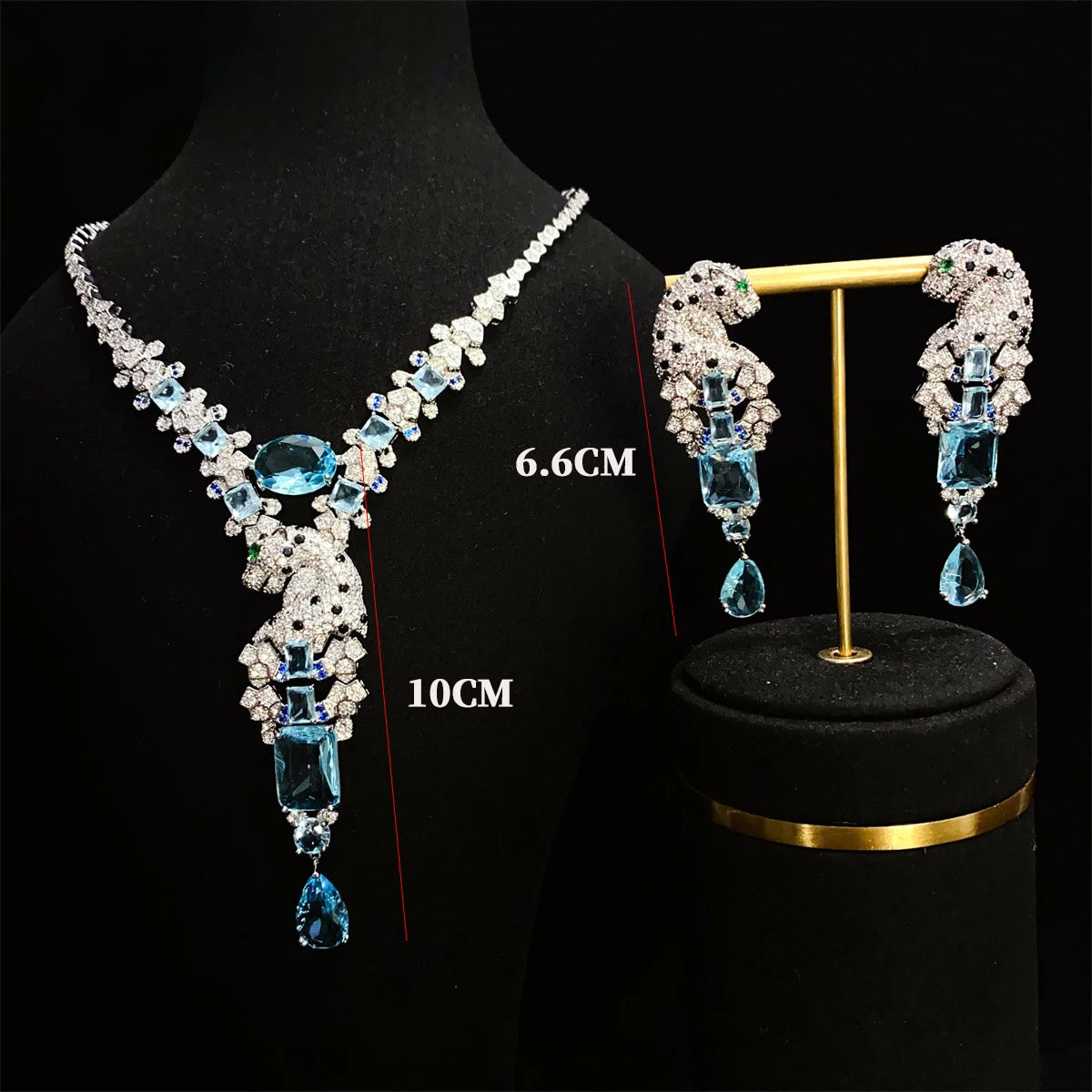 XM S36 Luxury Blue Zircon Brass Jewelry Set Silver Plated Necklace Drop Earrings Women Bridal Wedding Party Prom Jewelry