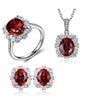 Gemfiori Bridal Jewelry Set Sterling 925 Silver Lab Grown Ruby Ring Necklace Earrings Ladies' Jewelry Set for Her Weddings Party