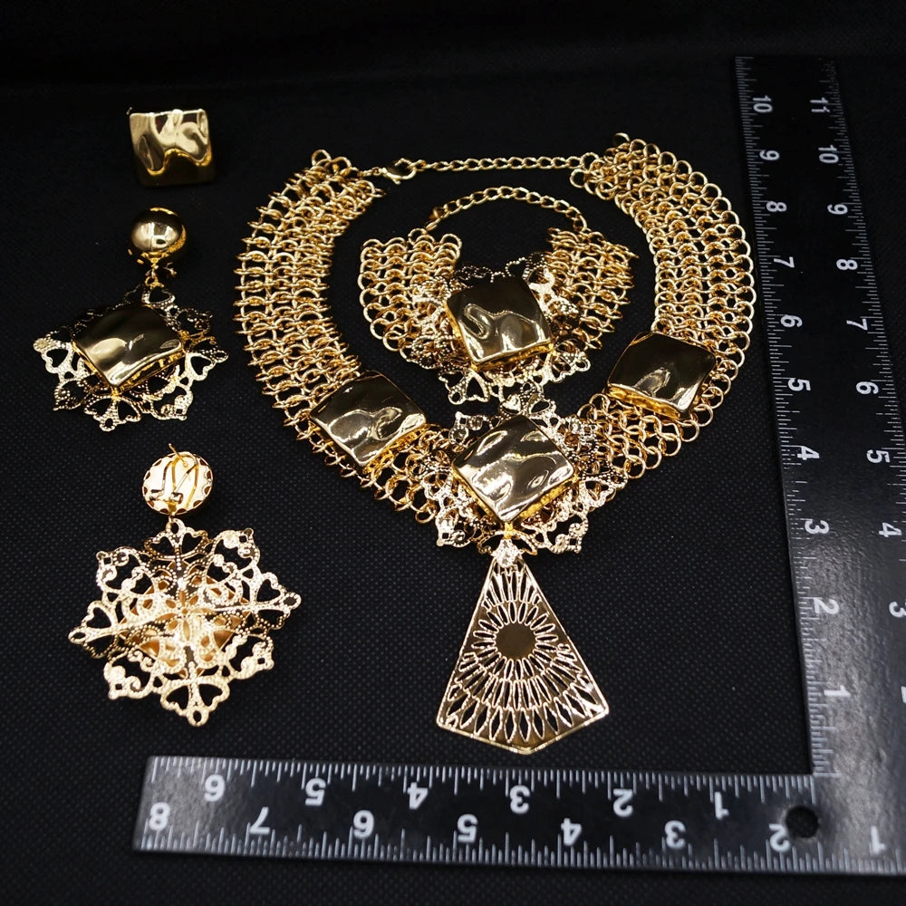 Italian Jewelry Set Alloy Brazilian Jewelry Sets Wedding Party Pendant Necklace Bracelet Ring Earrings Jewelry Set  HK052922