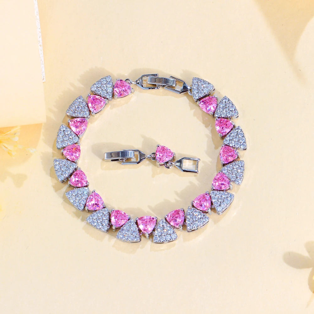 S&S CZ Trillion Cut Tennis Bracelet – Silver Plated – 5 Colours – Collection