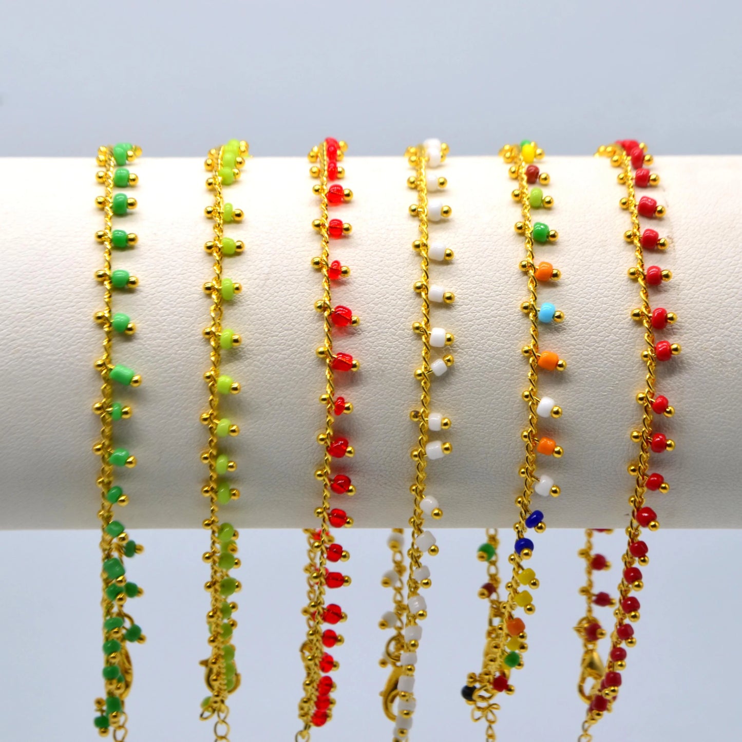 High-End Bohemian Style Light Luxury Stainless Steel Colored Rice Bead Anklet Cross-Border Fashion Trend Wholesale