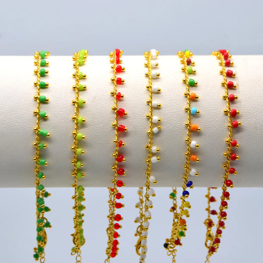 High-End Bohemian Style Light Luxury Stainless Steel Colored Rice Bead Anklet Cross-Border Fashion Trend Wholesale