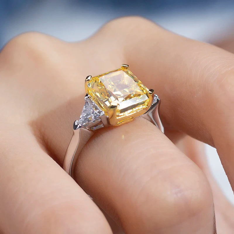 Messi Jewelry MSR-958 High Carbon Cubic Zircon Yellow Diamond Ring Jewelry S925 Radiant Cut  Engagement Wedding Ring
