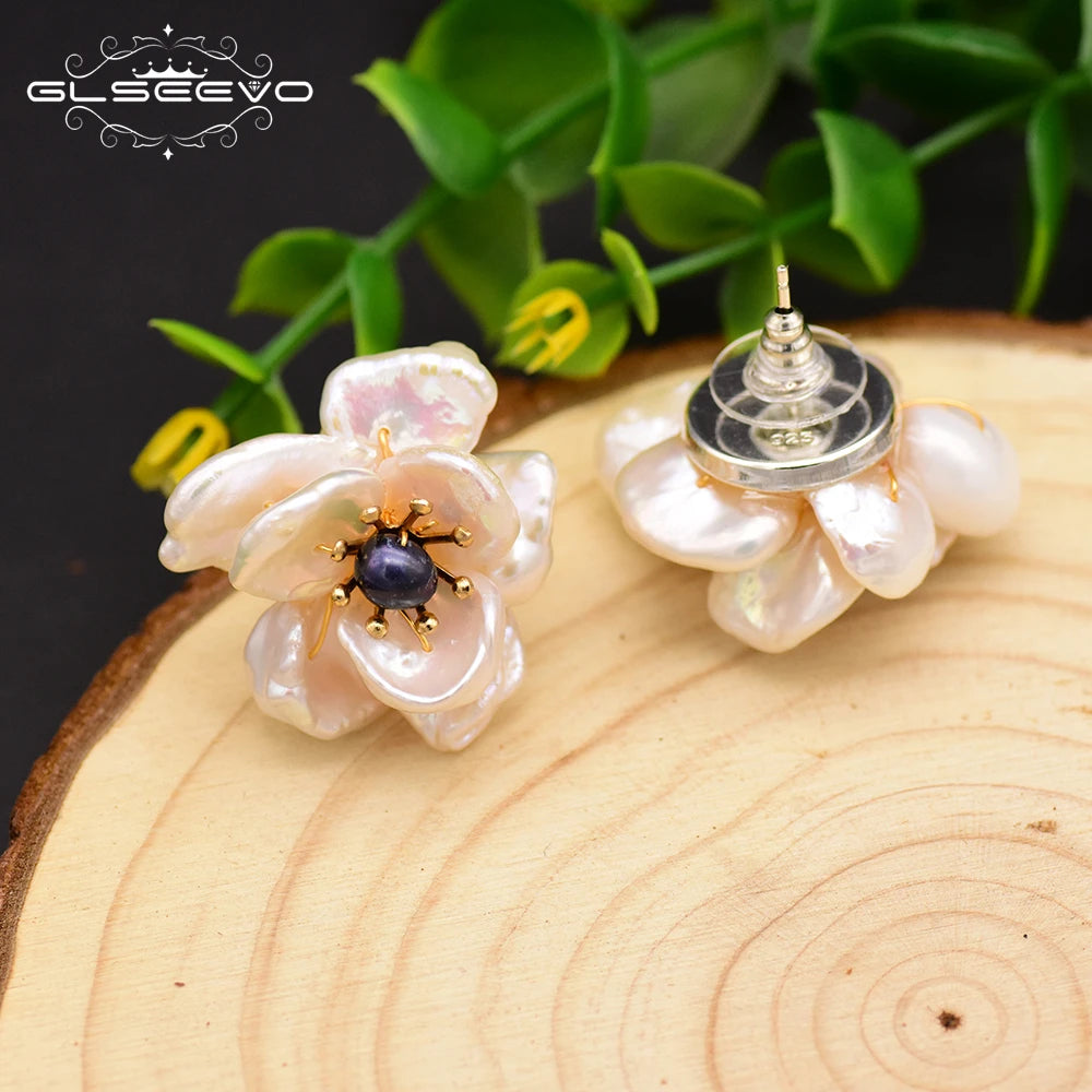 New Jewelry Yiwu Wholesale Natural Baroque Pearl Stud for Women Flower Earrings Korean Wholesale Bulk 18K Gold Plated Jewelry