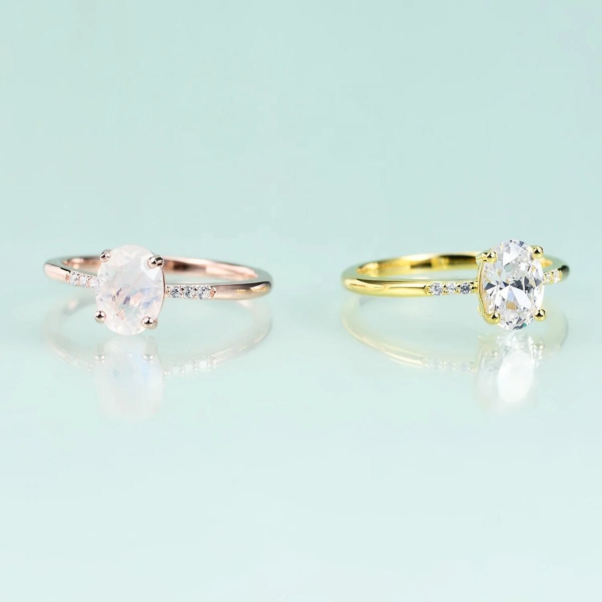 Gemfiori Abiding Fine Jewellery 925 Sterling Silver Yellow Rose Gold Plated Oval Cut Cubic Zirconia Ring for Women Wedding