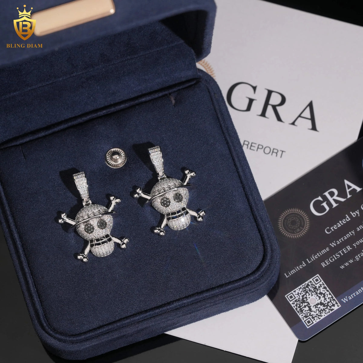 BiG-BOSS New Arrival Custom Pendant Charms Skull 925 Sterling Silver Black White Moissanite Pendant GRA Certified Pendant Necklaces Men