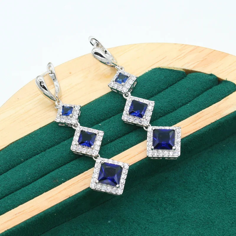 XOTICA Silver 925 Ladies Sets Blue Zircon Long Earrings Ring Pendant Bracelet Alloy Material-for Wedding Party Gift Sets for Women