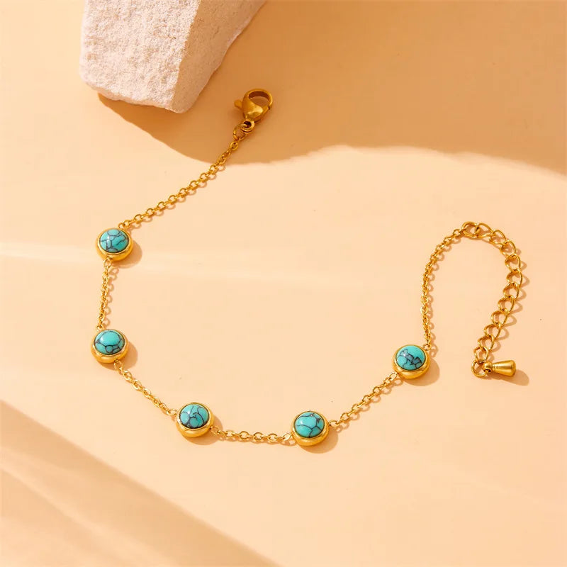 Gold Turquoise Chain Necklace, Earrings & Bracelet Jewellery Set | Boho Luxury Fashion Set
