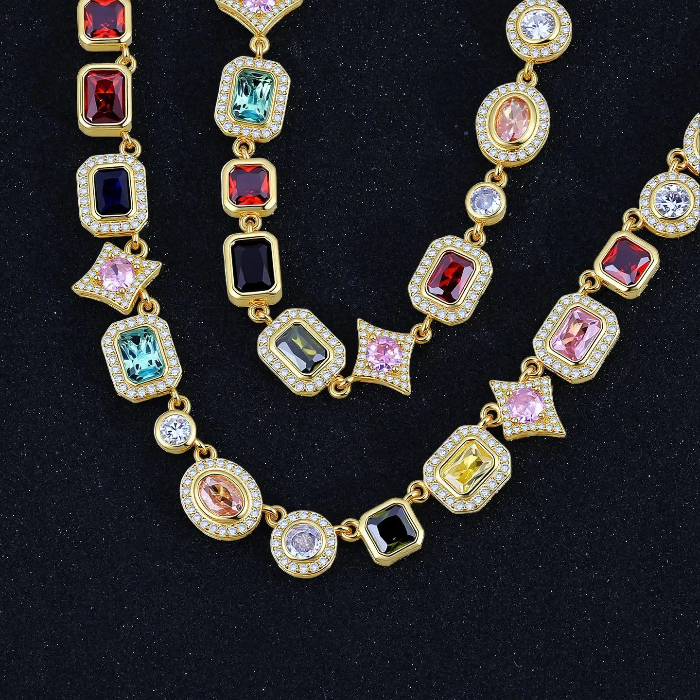Luxury Multi-colored Zircon Gemstone Tennis Necklace Fashion Geometric Cubic Zirconia Hip-Hop Necklace