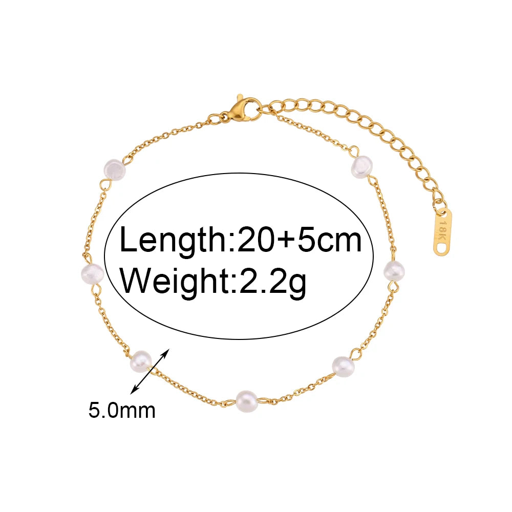 Dreamshow Jewelry Anklet Set Fresh Water Pearl 18k Gold Plated Stainless Steel Anklets for Women