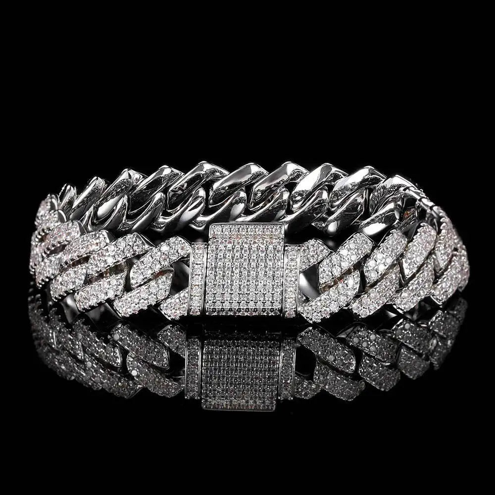 Wholesale Hip Hop 10mm 12mm 14mm 15mm 20mm Zircon 18k Gold Plated Bracelet Men Cuban Link Bracelet Homme Iced Out Bracelets