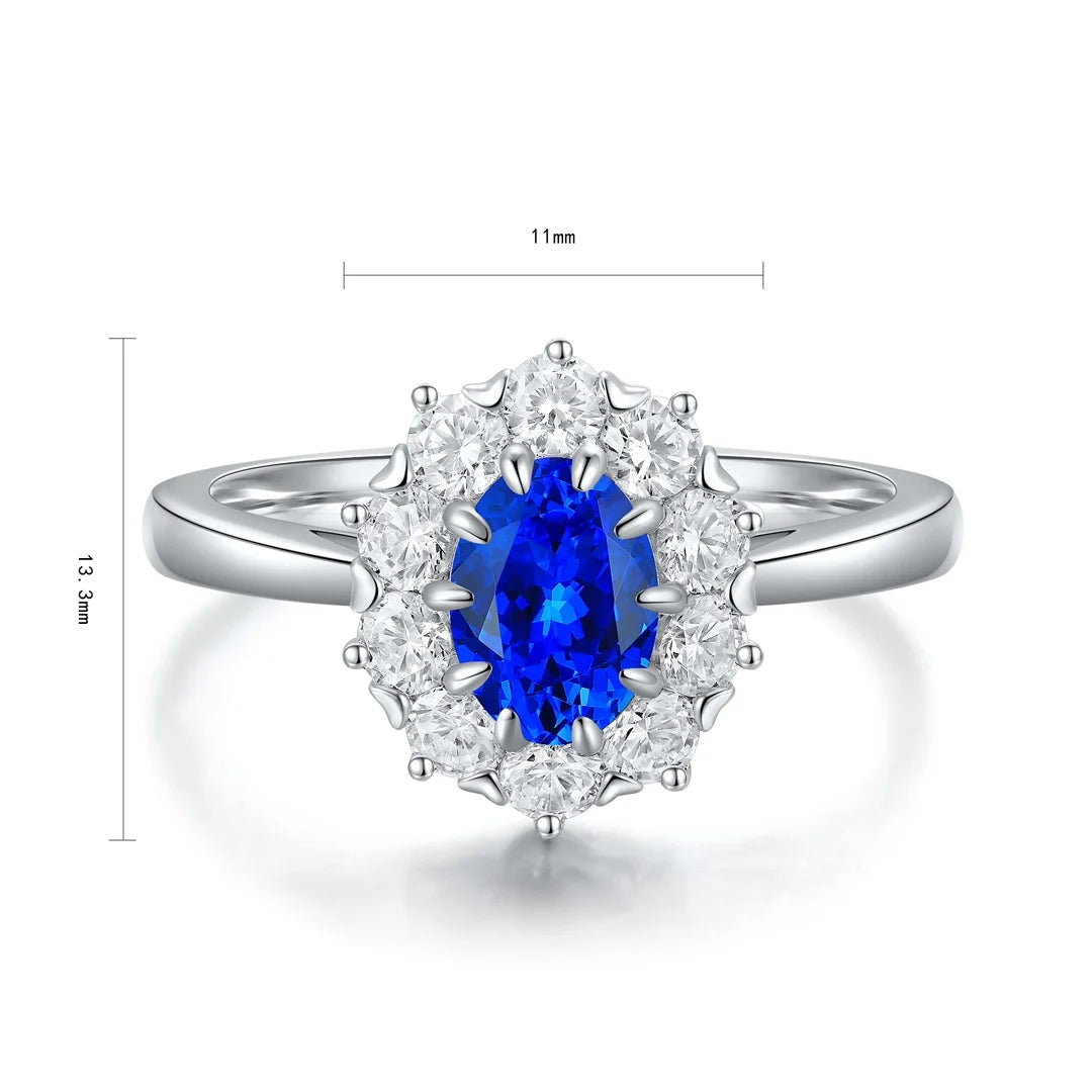 Gemfiori S925 Silver Cultured Cobalt Spinel Ring Main Stone: 0.95CT Side Stones: 1.105CT Weight: 3.17g