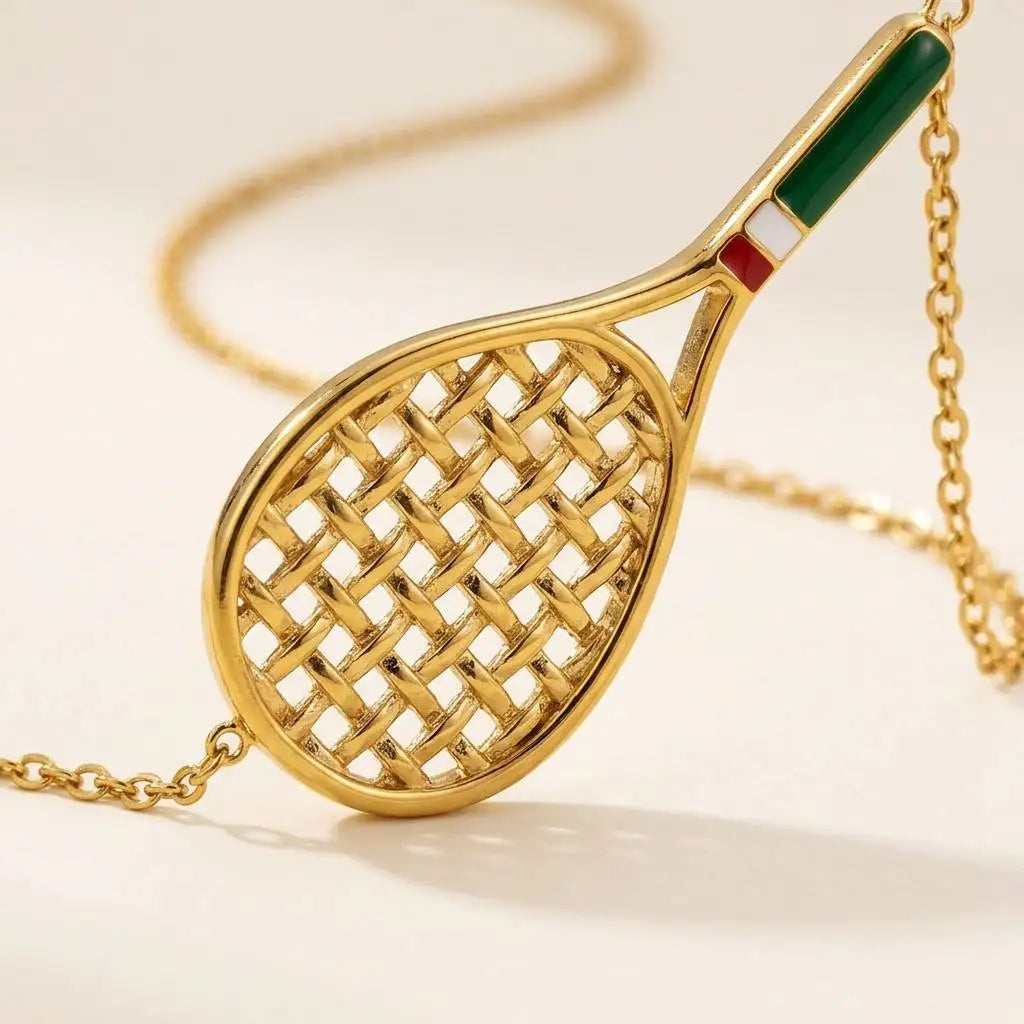 REDheart Tennis Racket Jewelry Set CE Certified Stainless Steel 18K Gold Plated Enamel Tennis Ball Necklace Bracelet Set for Sports Fan