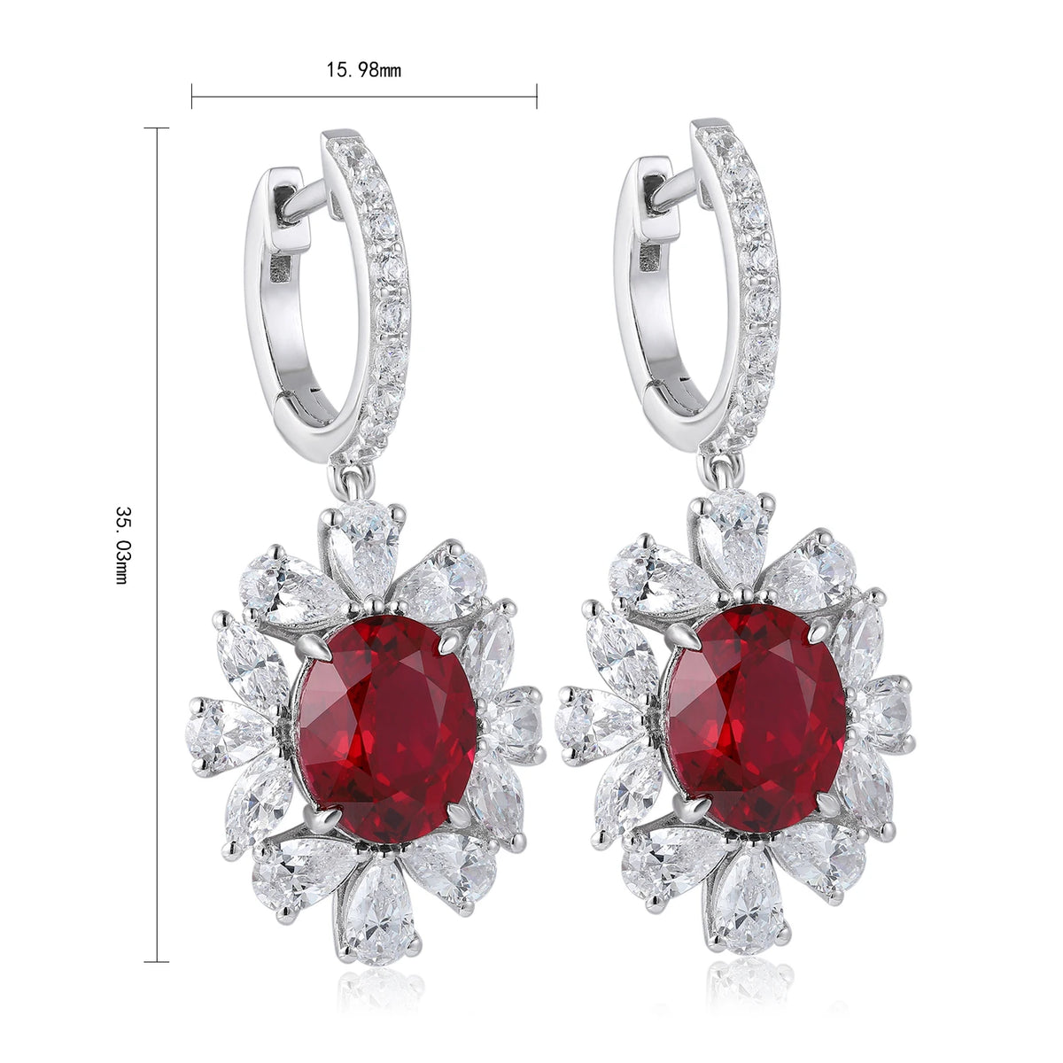 Gemfiori Hot Sales Luxury Style Ruby Jewelry Earrings Lab Created Ruby Earrings Exquisite Ruby Oval Shape Earrings