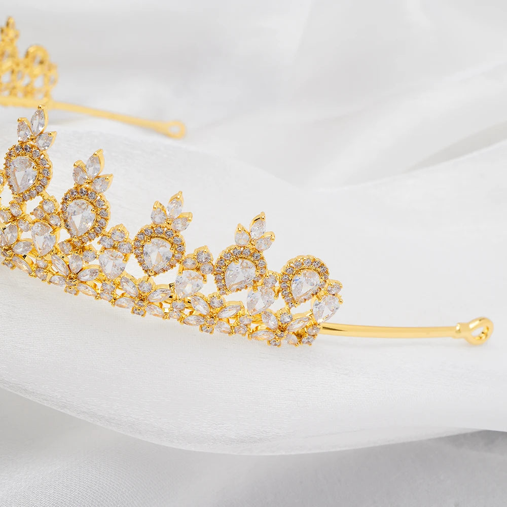 014129 Luxury Color Cubic Zircon Crystal Crowns for Women Tiara Queen for Wedding Bridal Headpiece Hair Jewelry Accessories