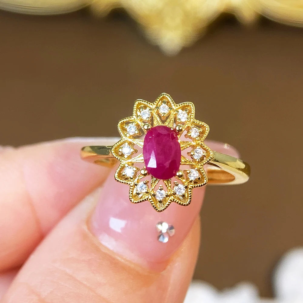 Gioiellieri 925 Sterling Silver Gold Plated Gemstone Ring Natural Ruby Prong Set Certified for Engagement Anniversary Parties Everyday Wear