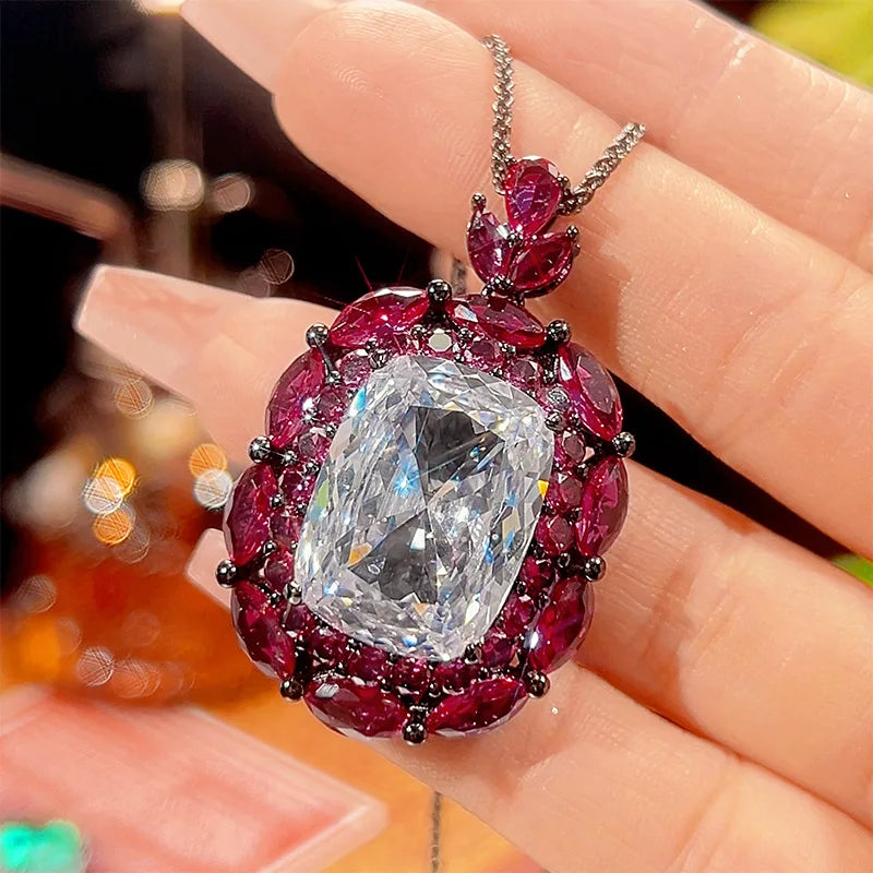 REDheart Copper Gold-Plated Simulation Zircon Black Gold Trendy Flower Shape Pendant Inlaid Zircon Women's Certified Jewelry Set