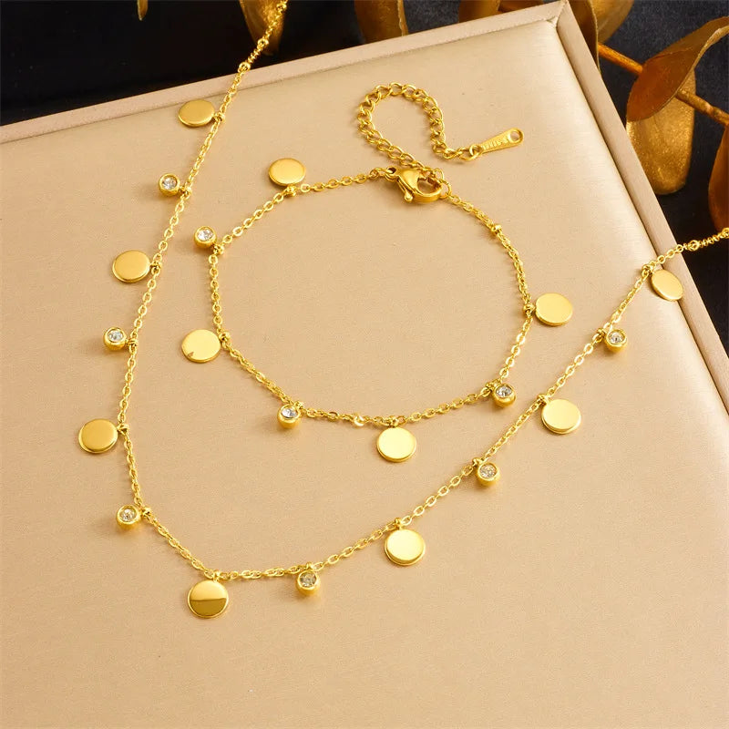 Gold Charm Necklace & Bracelet Jewellery Set | Crown, Flower, Lightning, Butterfly & Round