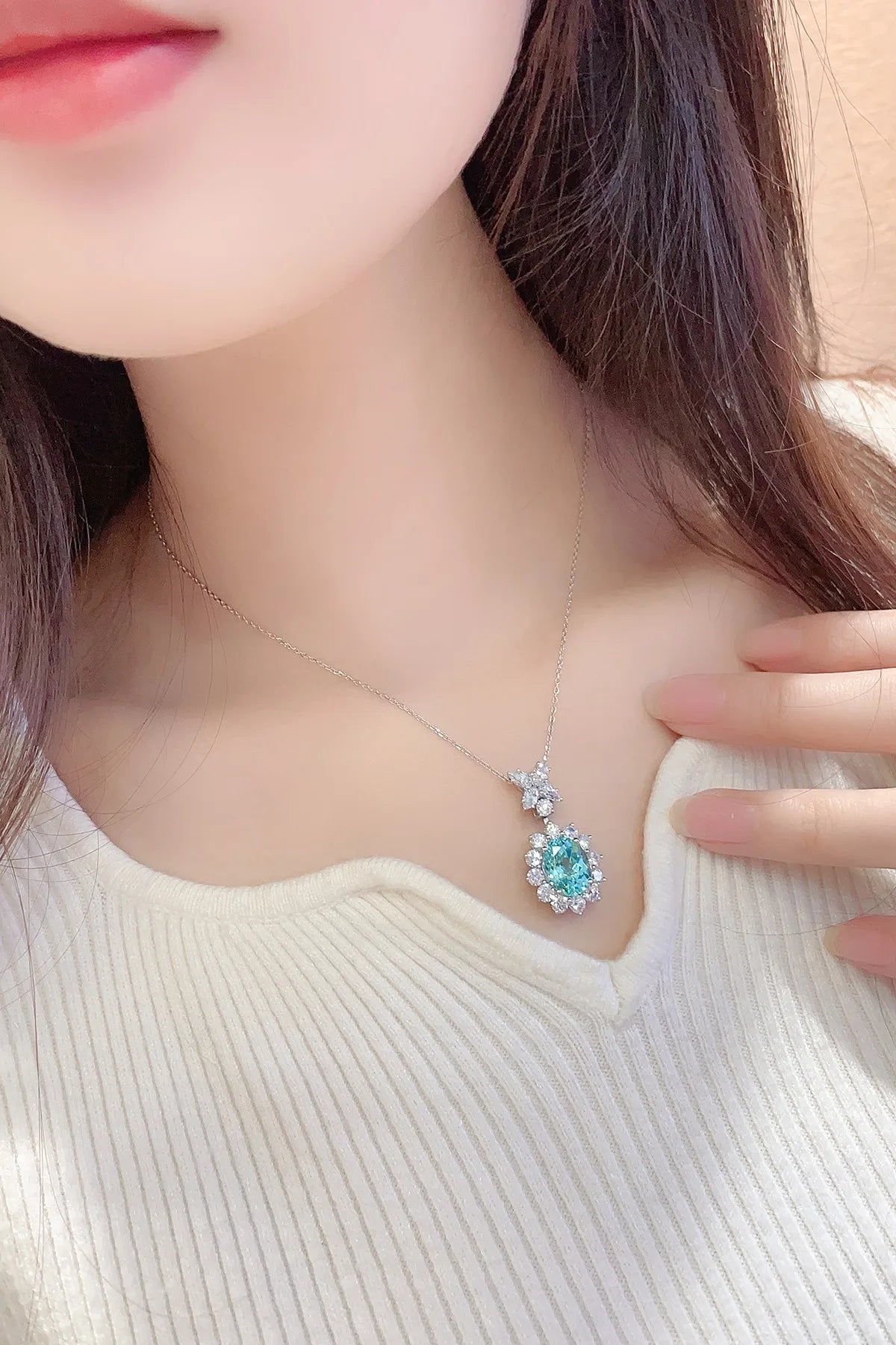 Gemfiori Custom Christmas Paraiba Pendant Necklace 925 Sterling Silver Charms Lab Created Paraiba Necklaces Gift for Her