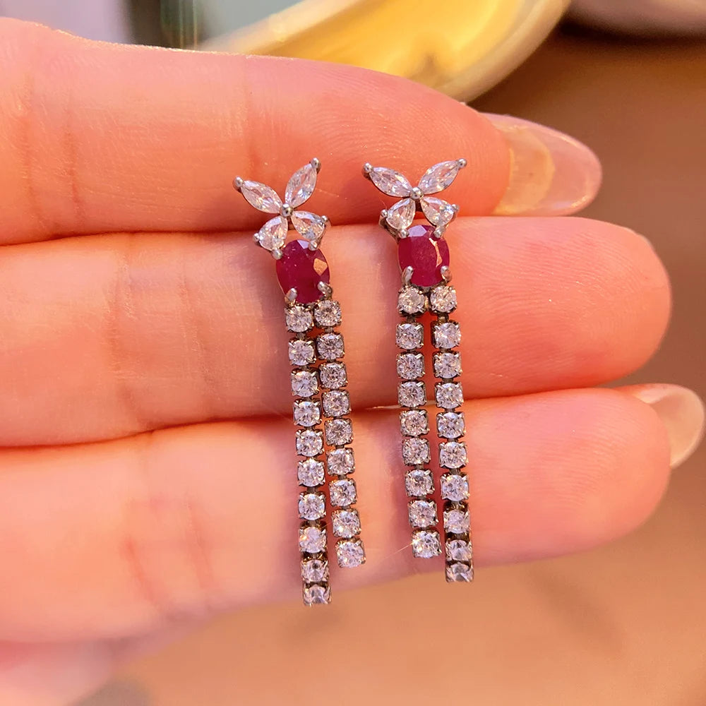 Gioiellieri Dainty Natural Ruby Drop Earrings 925 Silver Luxury Minimalist Claw Setting Yashiman Women's Third Party Appraisal