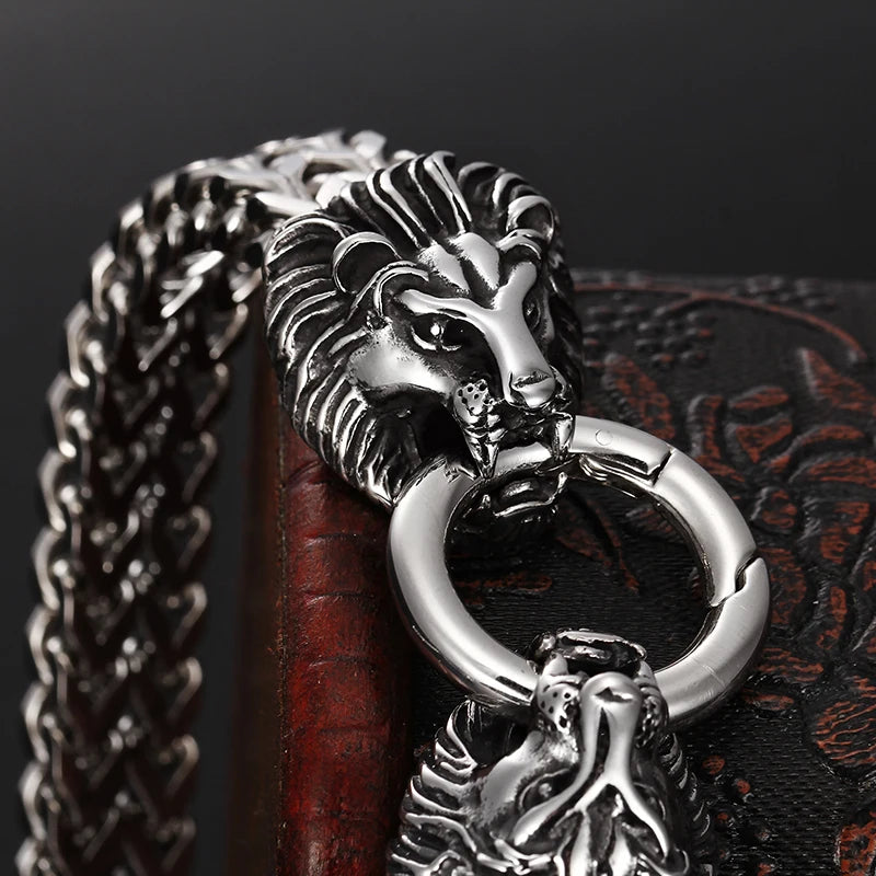 KALEN Pulsera Hombre Sterling Silver Bracelet Wolf Skull Bracelets Men Charm Stainless Steel Bracelet
