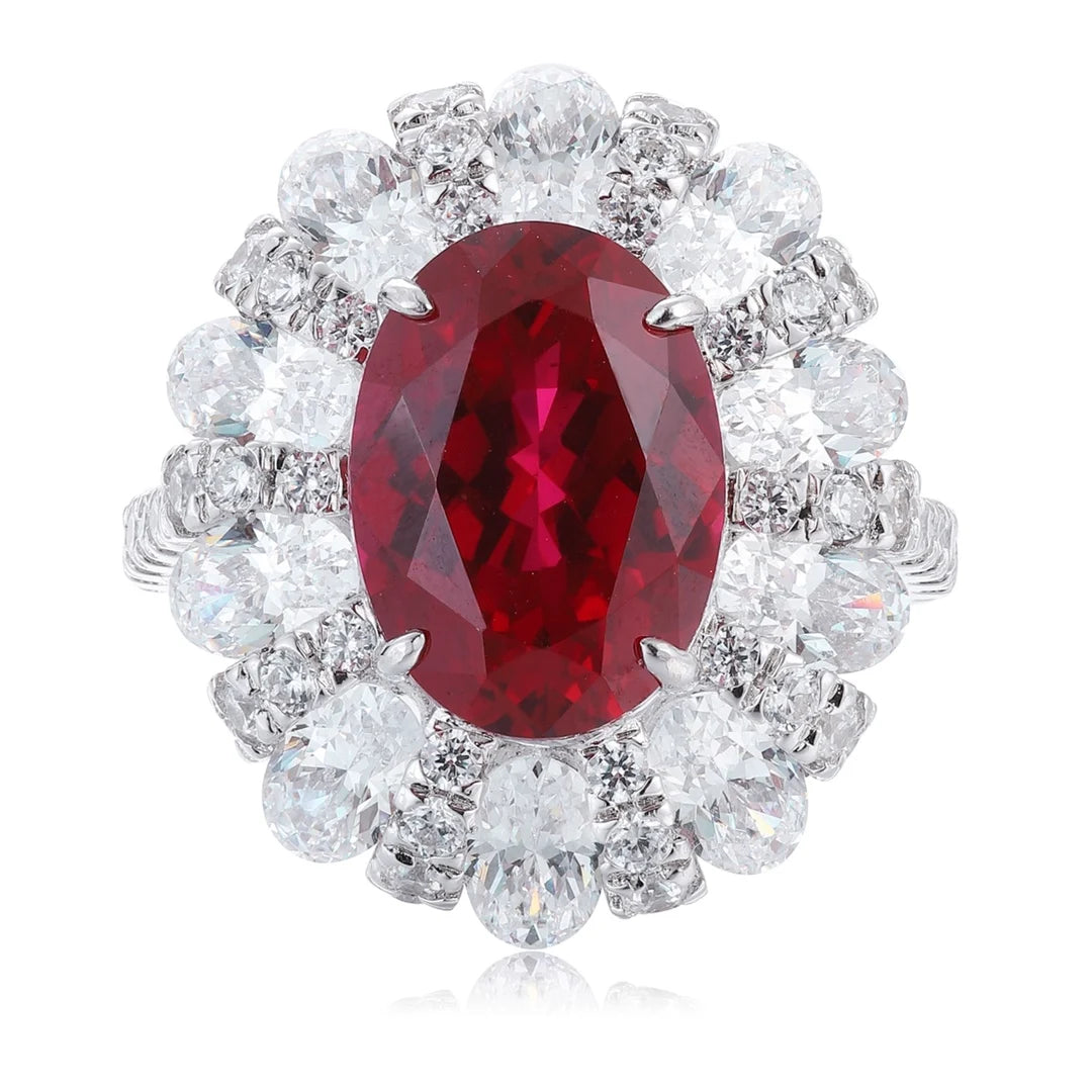 Gemfiori Jewelry Trendy High Quality S925 Silver Cultivated Ruby Ring Unisex Engagement Ring for Wedding Party or Gift