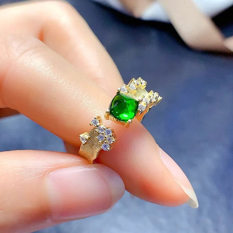 Gioiellieri Square Natural Diopside Gemstone 925 Silver Adjustable Engagement Rings Jewelry Minimalist Women Daily Wear